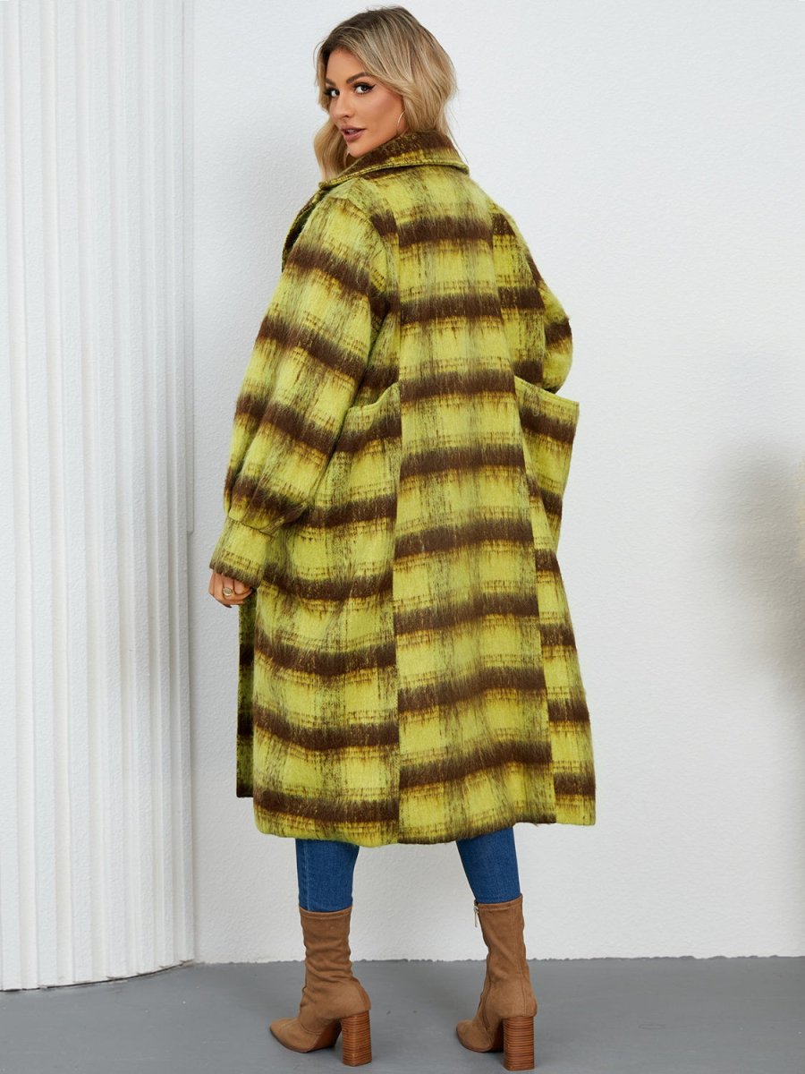 Contrast Double - Breasted Long Sleeve Longline Coat - Deb Shops