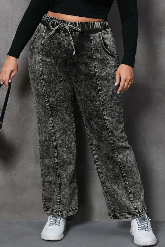 Drawstring Pocketed Straight Jeans - Deb Shops