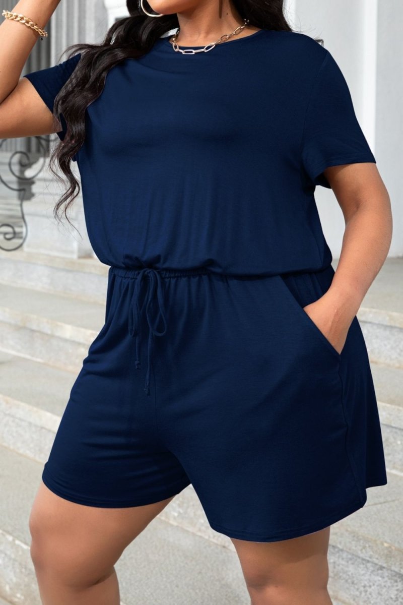 Drawstring Waist Romper with Pockets - Deb Shops