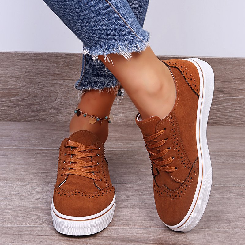 Lace-Up Suedette Flat Sneakers - Deb Shops