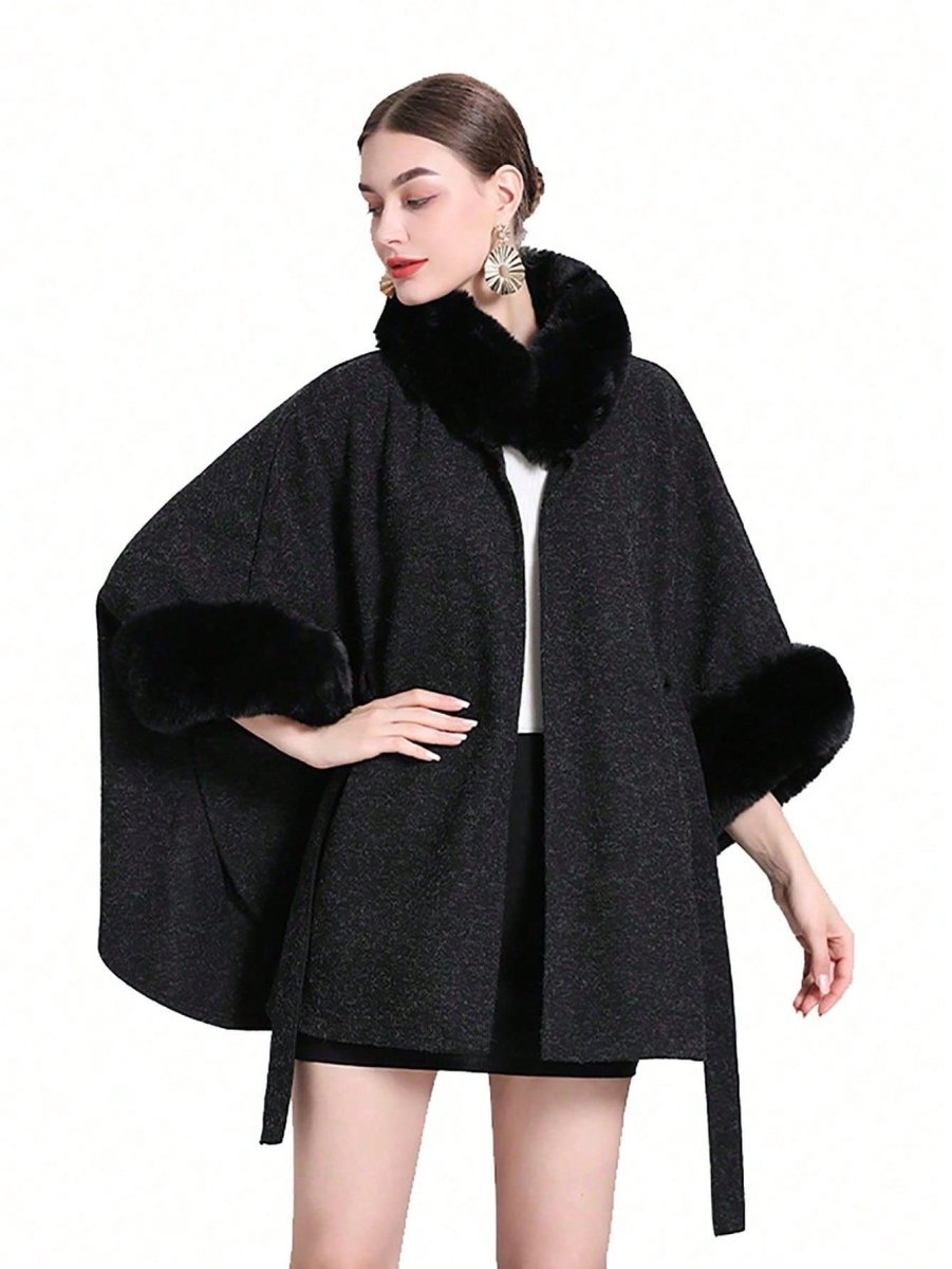 Elegant Knitted Shawl & Cape Coat With Collar & Belt - Deb Shops