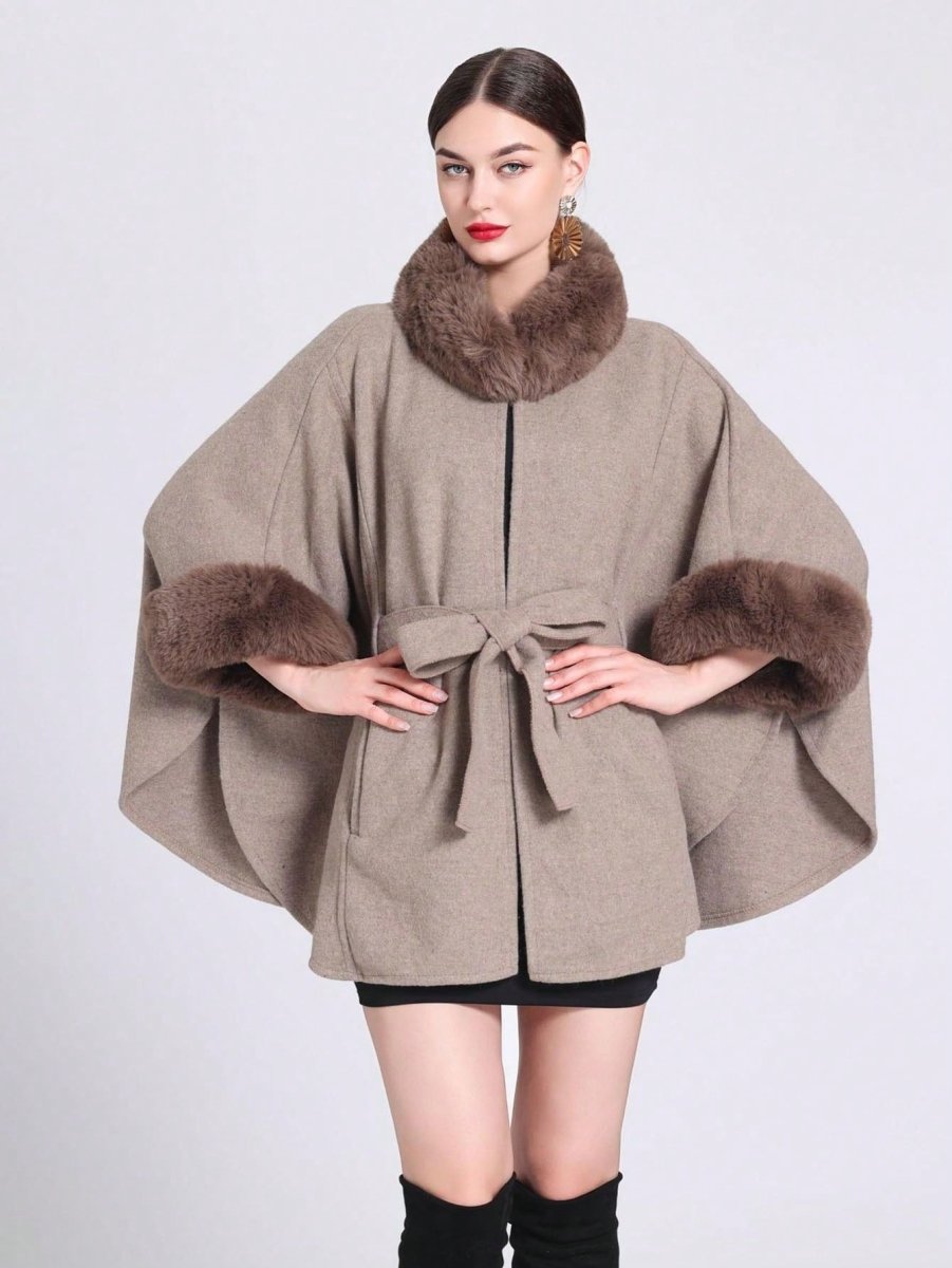 Elegant Knitted Shawl & Cape Coat With Collar & Belt - Deb Shops