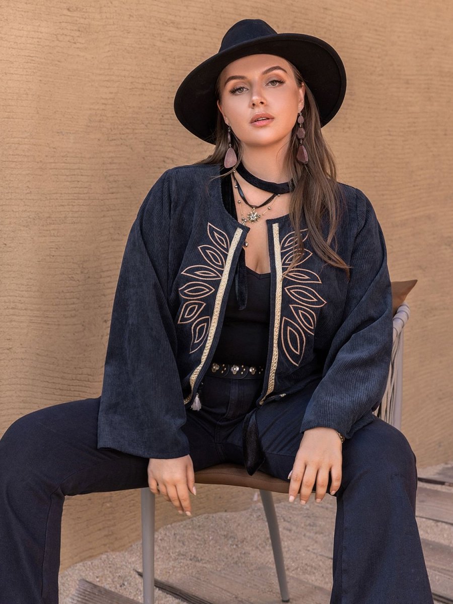 Chic Embroidered Open Front Jacket - Deb Shops