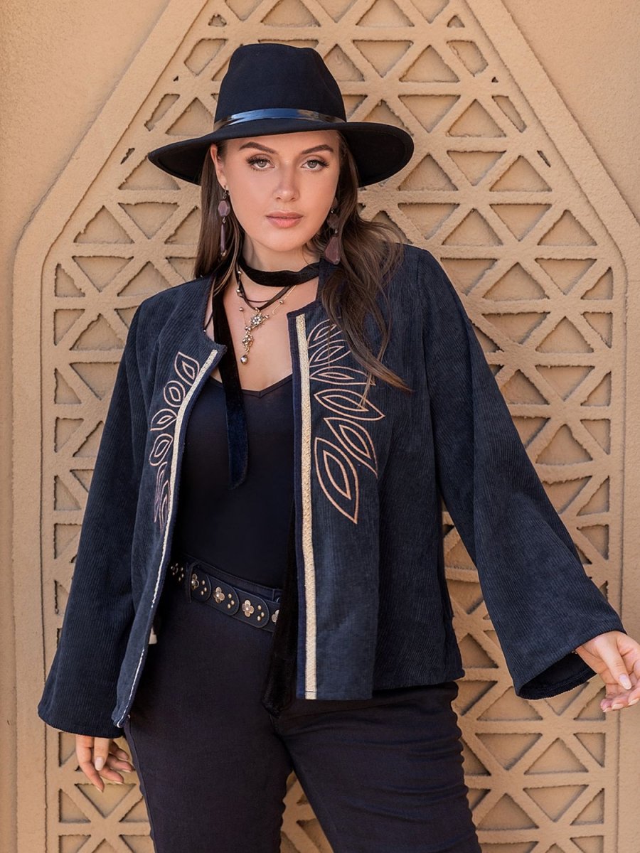 Chic Embroidered Open Front Jacket - Deb Shops