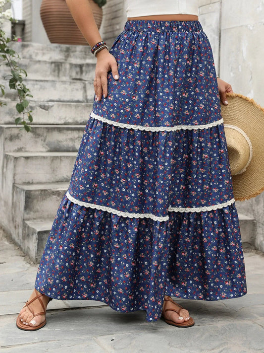Floral Elastic Waist Maxi Skirt - Deb Shops