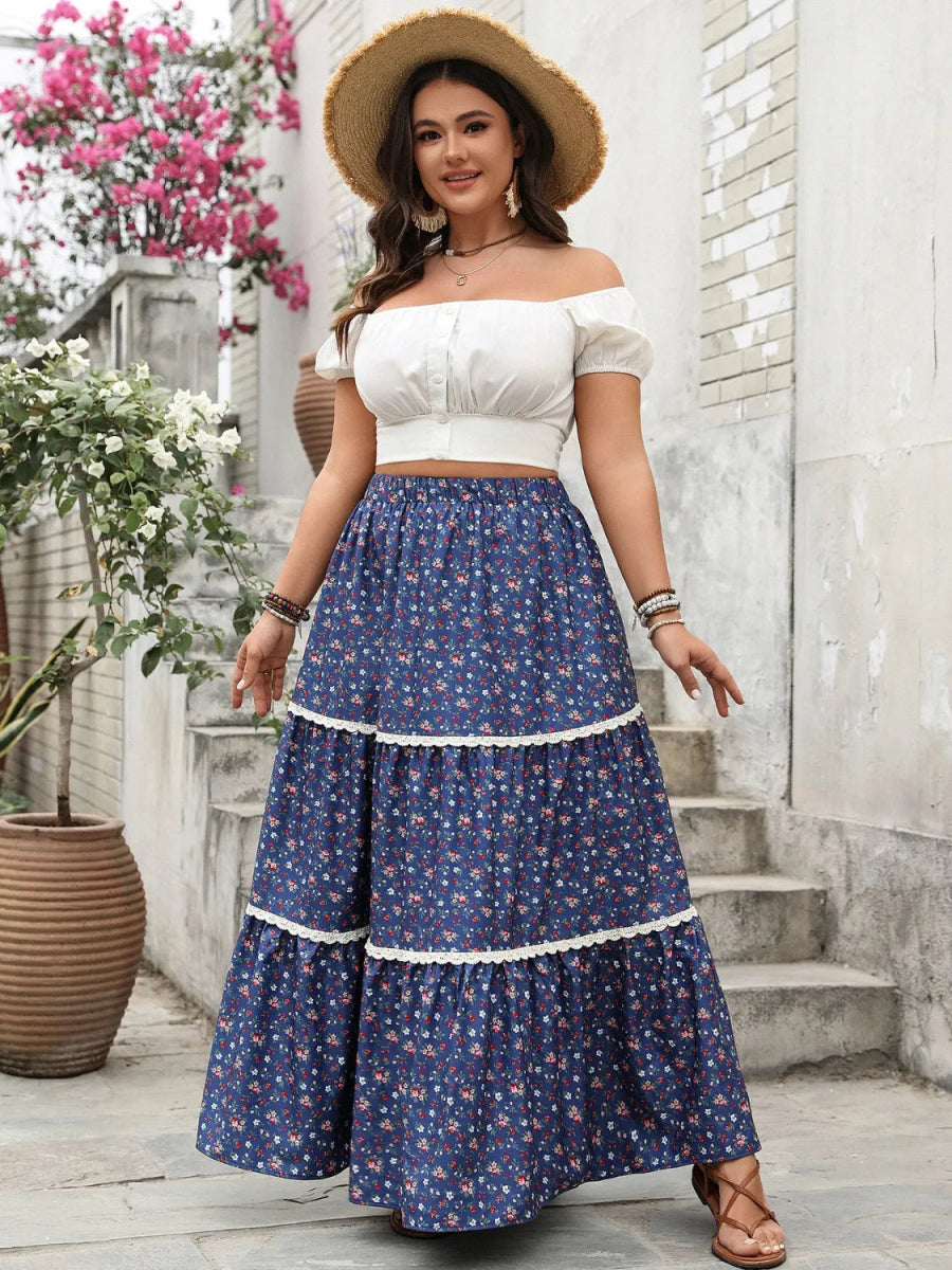 Floral Elastic Waist Maxi Skirt - Deb Shops