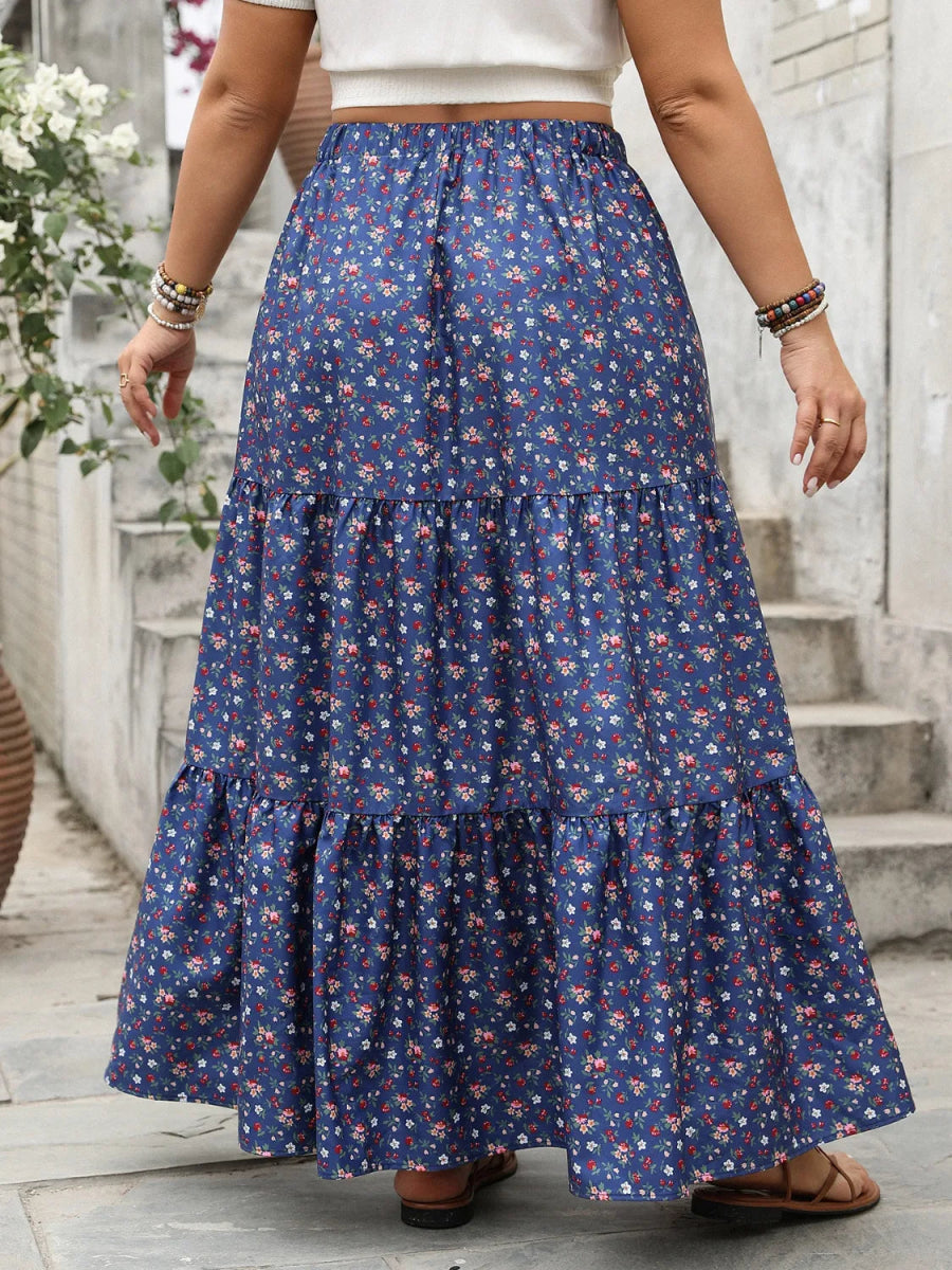 Floral Elastic Waist Maxi Skirt - Deb Shops