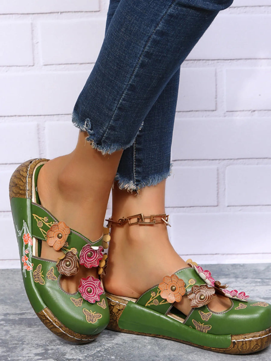 Floral Round Neck Sandals - Deb Shops