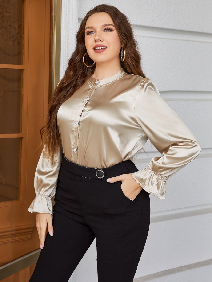 Flounce Sleeve Band Collar Shirt - Deb Shops