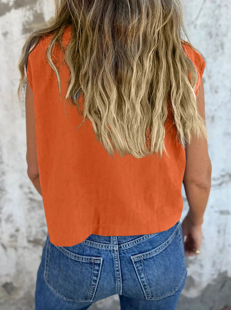 Full Size Button Down Cap Sleeve Linen Shirt - Deb Shops