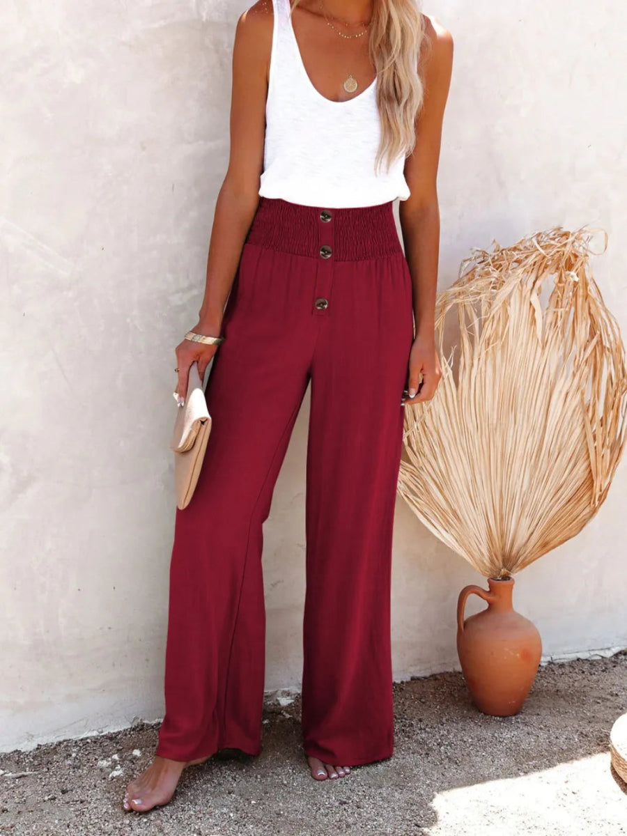 Full Size Decorative Button High Waist Pants - Deb Shops