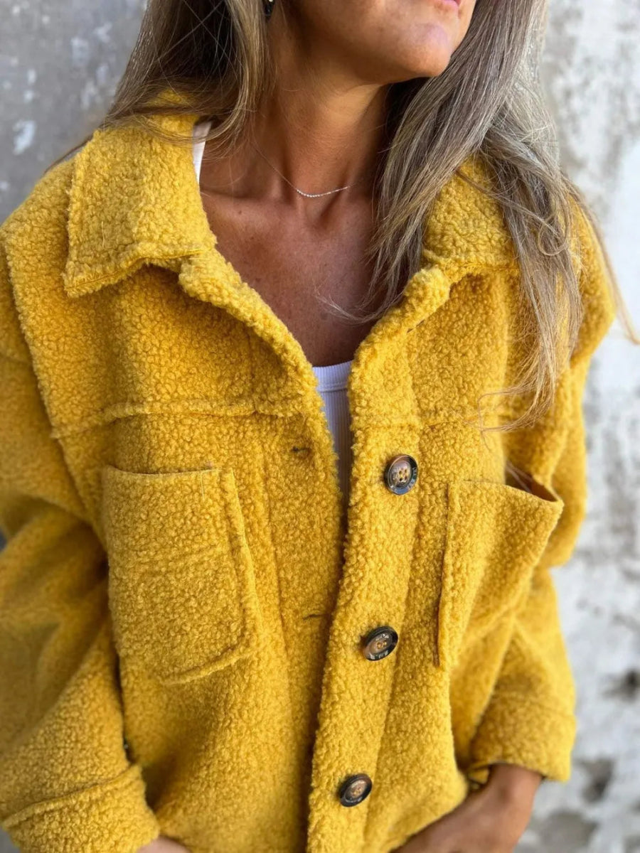 Full Size Fuzzy Button Up Drop Shoulder Jacket - Deb Shops