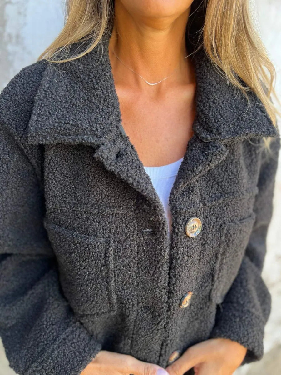 Full Size Fuzzy Button Up Drop Shoulder Jacket - Deb Shops