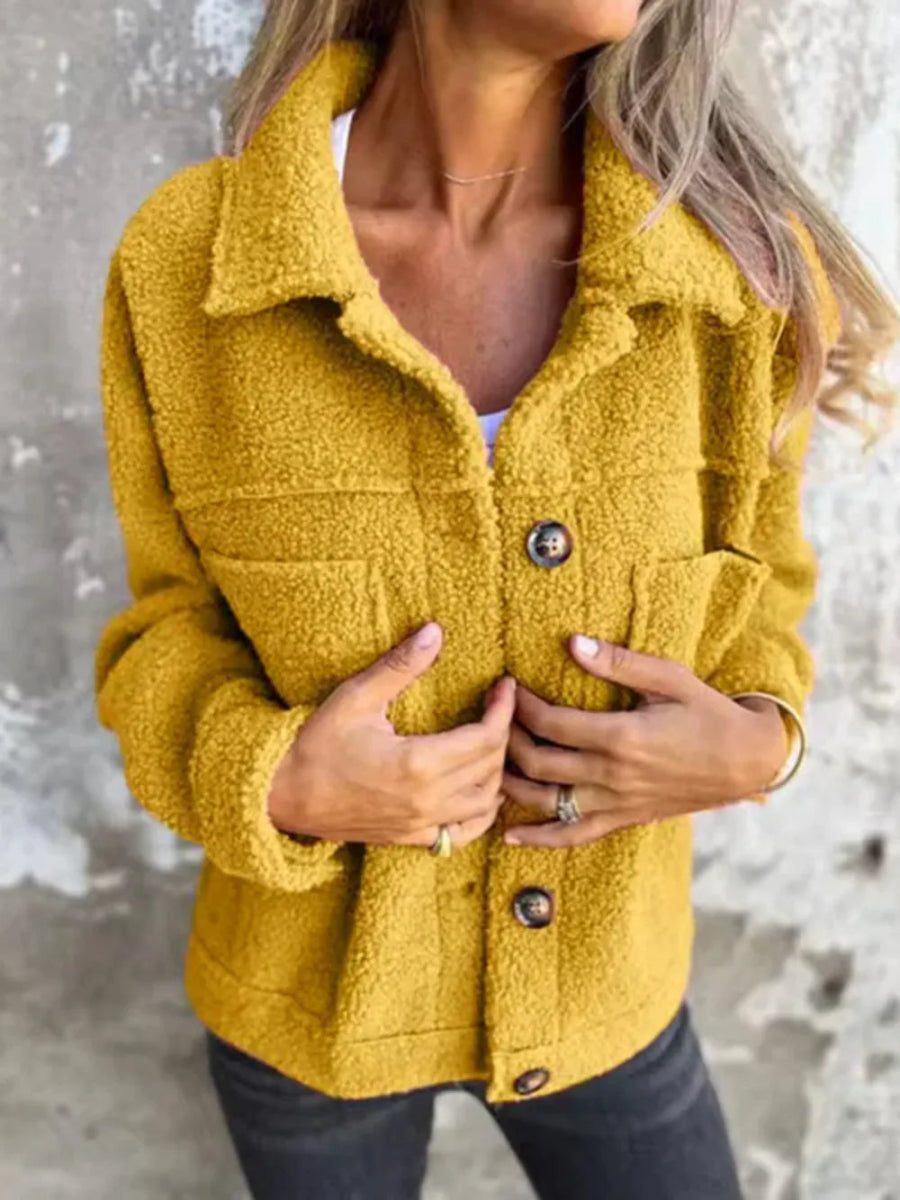 Full Size Fuzzy Button Up Drop Shoulder Jacket - Deb Shops
