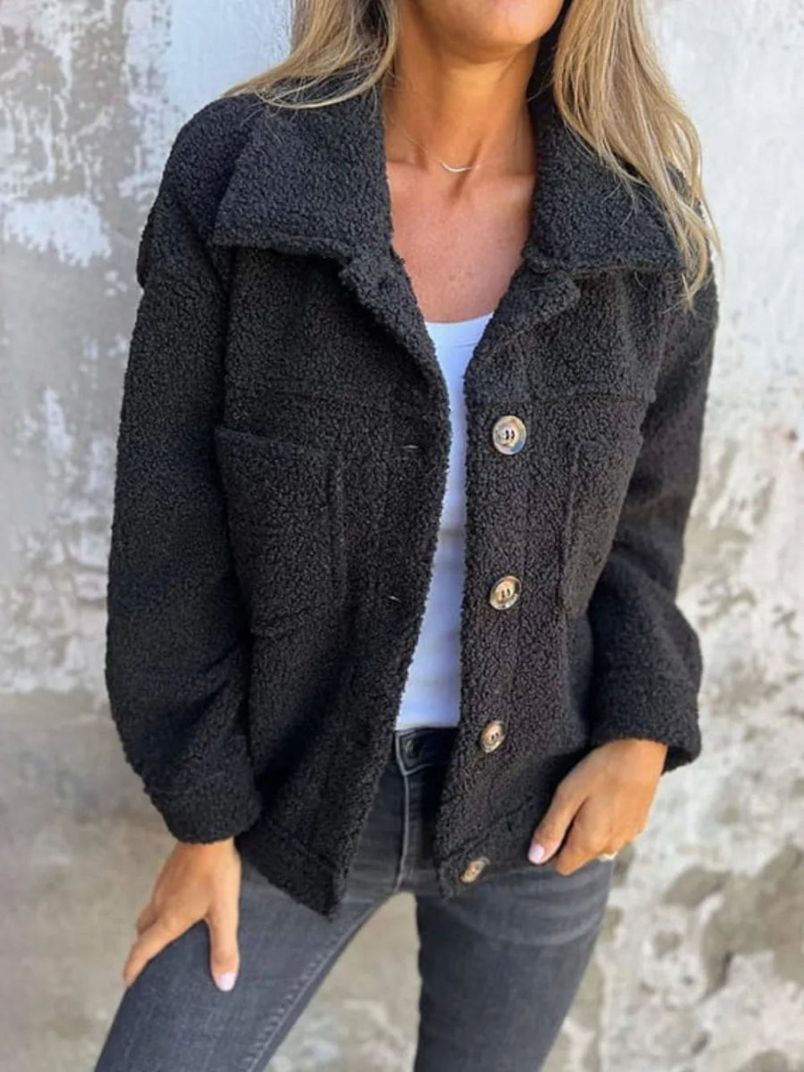 Full Size Fuzzy Button Up Drop Shoulder Jacket - Deb Shops