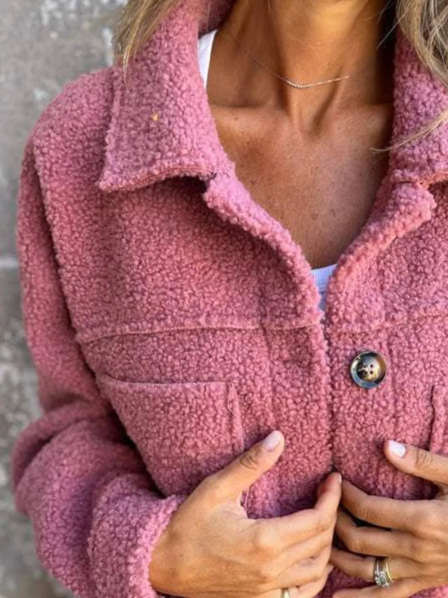 Full Size Fuzzy Button Up Drop Shoulder Jacket - Deb Shops