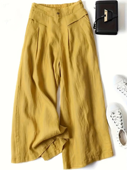 Full Size Half Elastic Waist Wide Leg Pants - Deb Shops