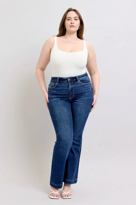 Full Size High Rise Flare Jeans with Pockets - Deb Shops