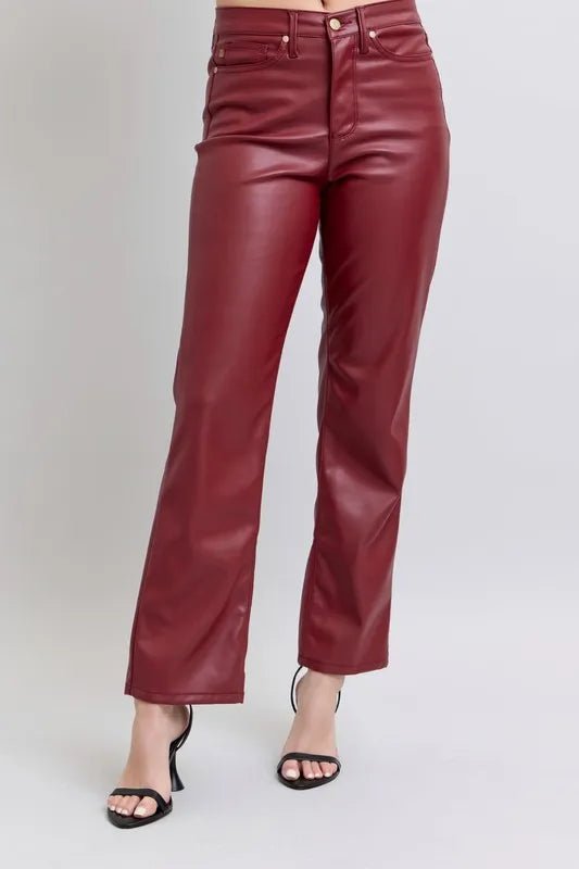 Full Size High Waist Tummy Control Faux Leather Straight Pants - Deb Shops