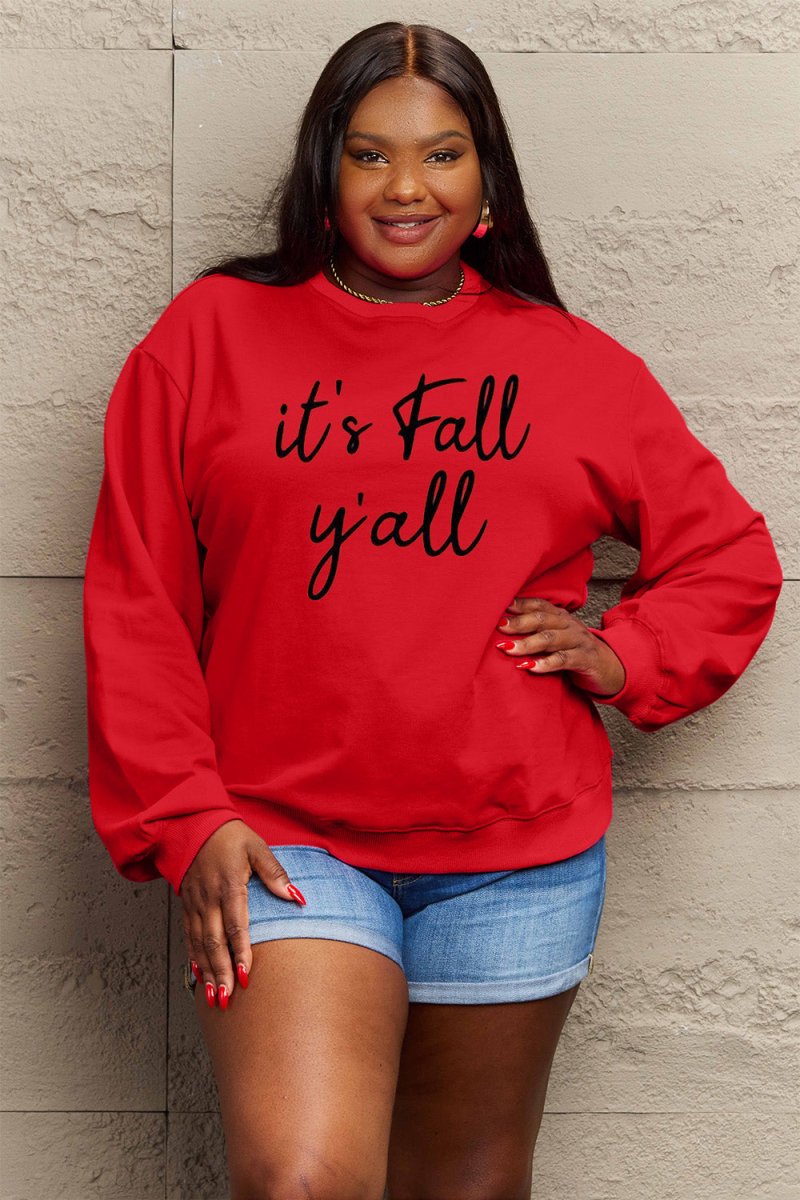 Full Size IT'S FALL Y'ALL Graphic Sweatshirt - Deb Shops