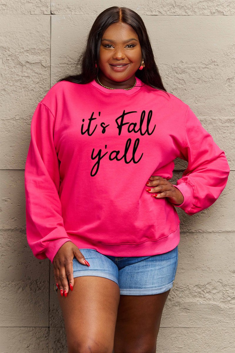 Full Size IT'S FALL Y'ALL Graphic Sweatshirt - Deb Shops