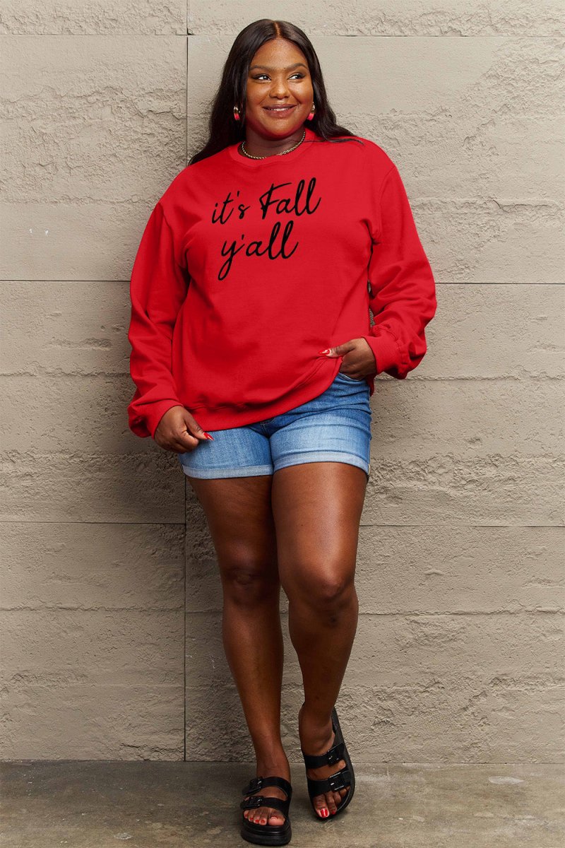 Full Size IT'S FALL Y'ALL Graphic Sweatshirt - Deb Shops