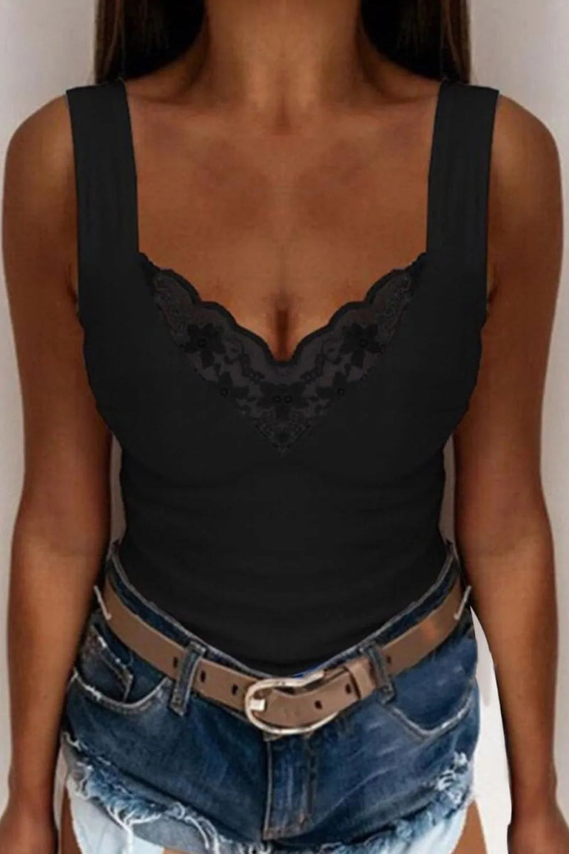 Full Size Lace Detail V - Neck Tank Plus Size - Deb Shops