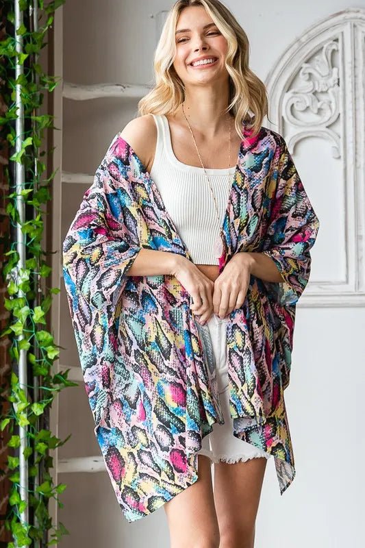 Full Size Multi Color Snake Open Cardigan - Deb Shops