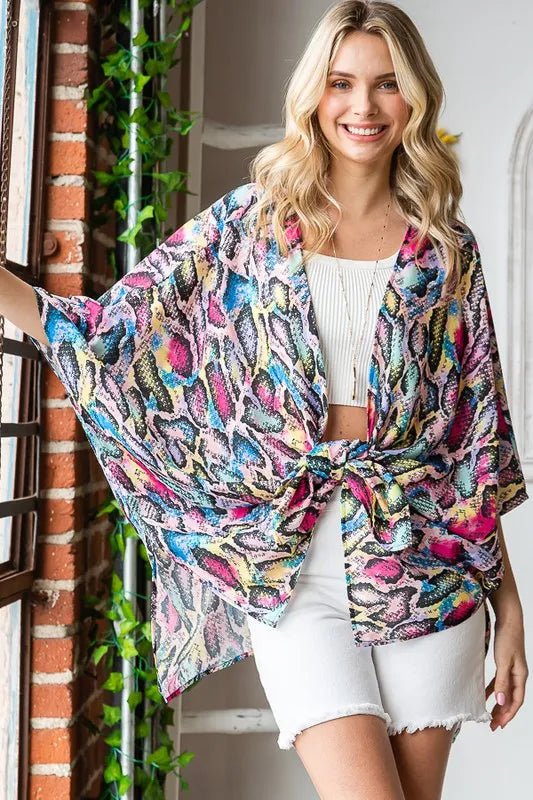 Full Size Multi Color Snake Open Cardigan - Deb Shops