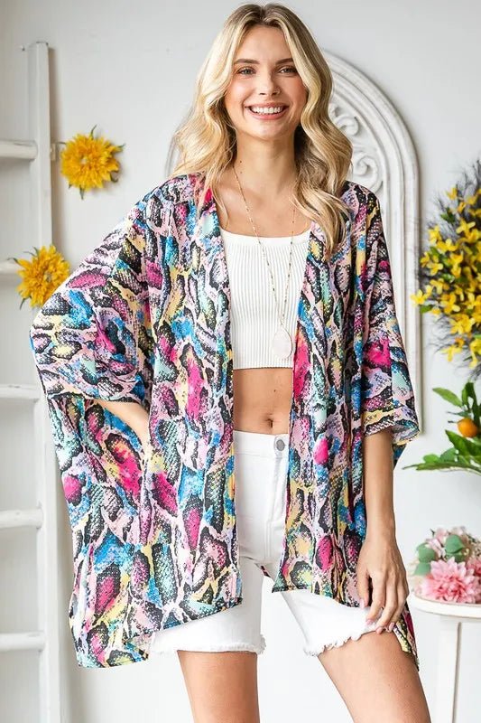 Full Size Multi Color Snake Open Cardigan - Deb Shops
