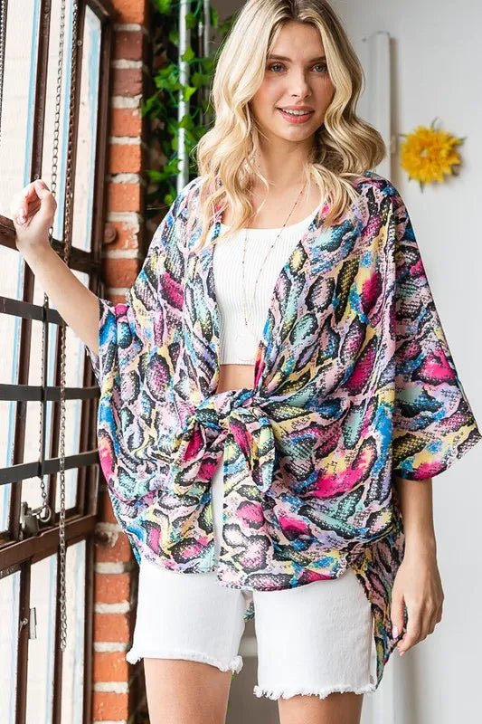 Full Size Multi Color Snake Open Cardigan - Deb Shops