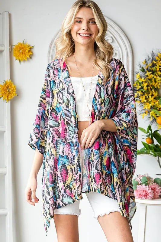 Full Size Multi Color Snake Open Cardigan - Deb Shops