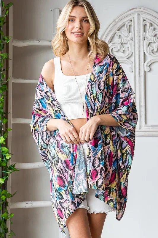 Full Size Multi Color Snake Open Cardigan - Deb Shops