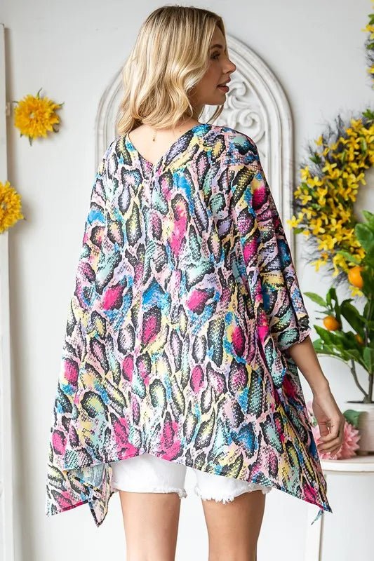 Full Size Multi Color Snake Open Cardigan - Deb Shops