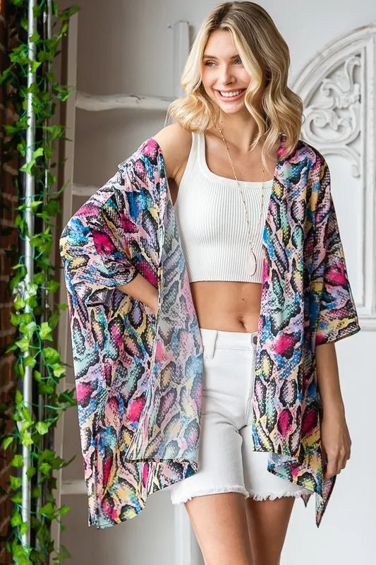 Full Size Multi Color Snake Open Cardigan - Deb Shops