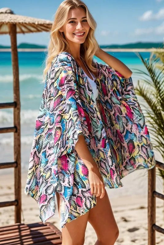 Full Size Multi Color Snake Open Cardigan - Deb Shops