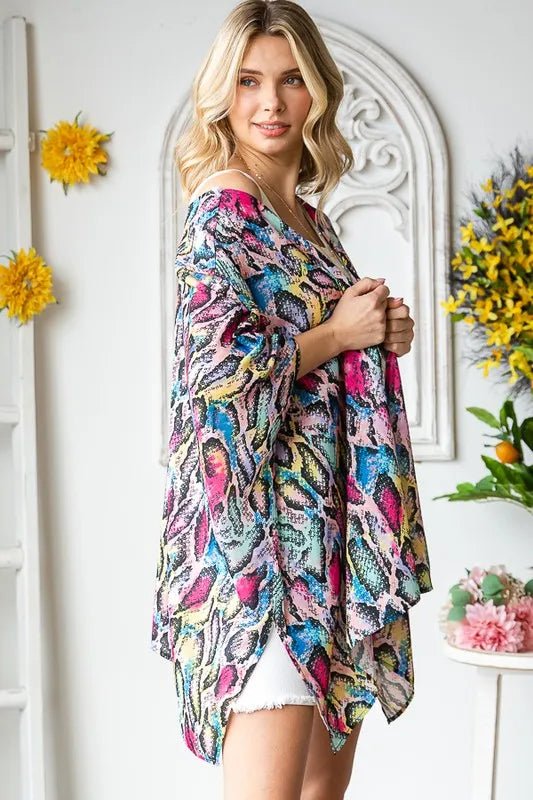 Full Size Multi Color Snake Open Cardigan - Deb Shops