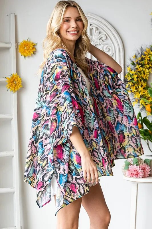 Full Size Multi Color Snake Open Cardigan - Deb Shops