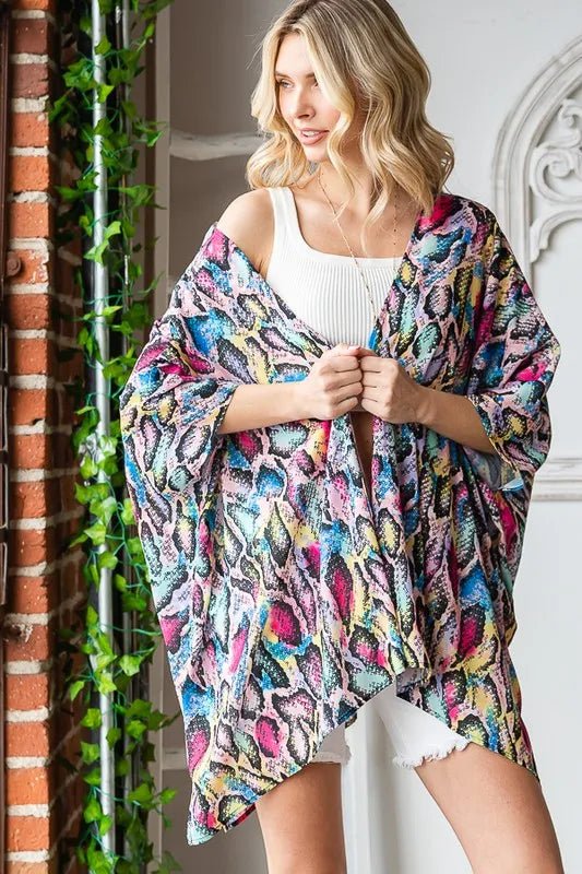 Full Size Multi Color Snake Open Cardigan - Deb Shops