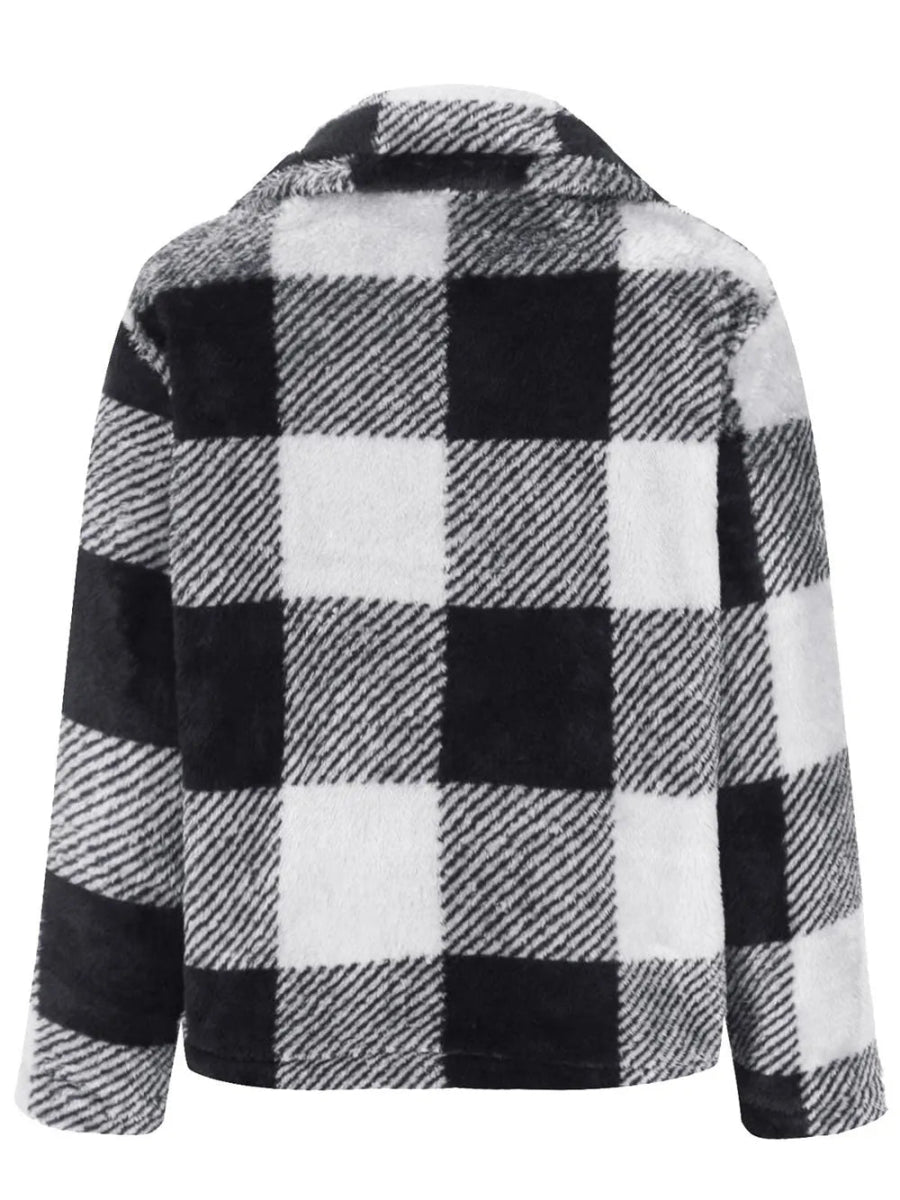 Full Size Plaid Zip Up Long Sleeve Jacket - Deb Shops