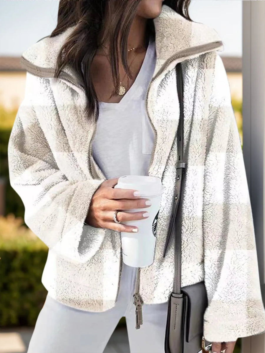 Full Size Plaid Zip Up Long Sleeve Jacket - Deb Shops