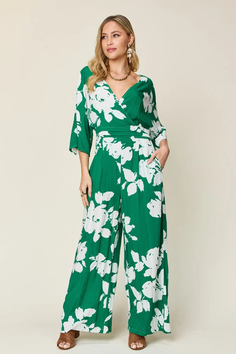 Full Size Printed Tie Back Wide Leg Jumpsuit - Deb Shops