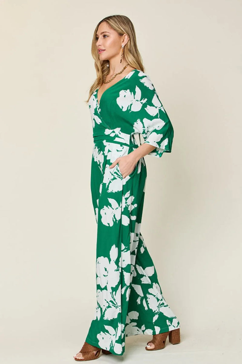 Full Size Printed Tie Back Wide Leg Jumpsuit - Deb Shops