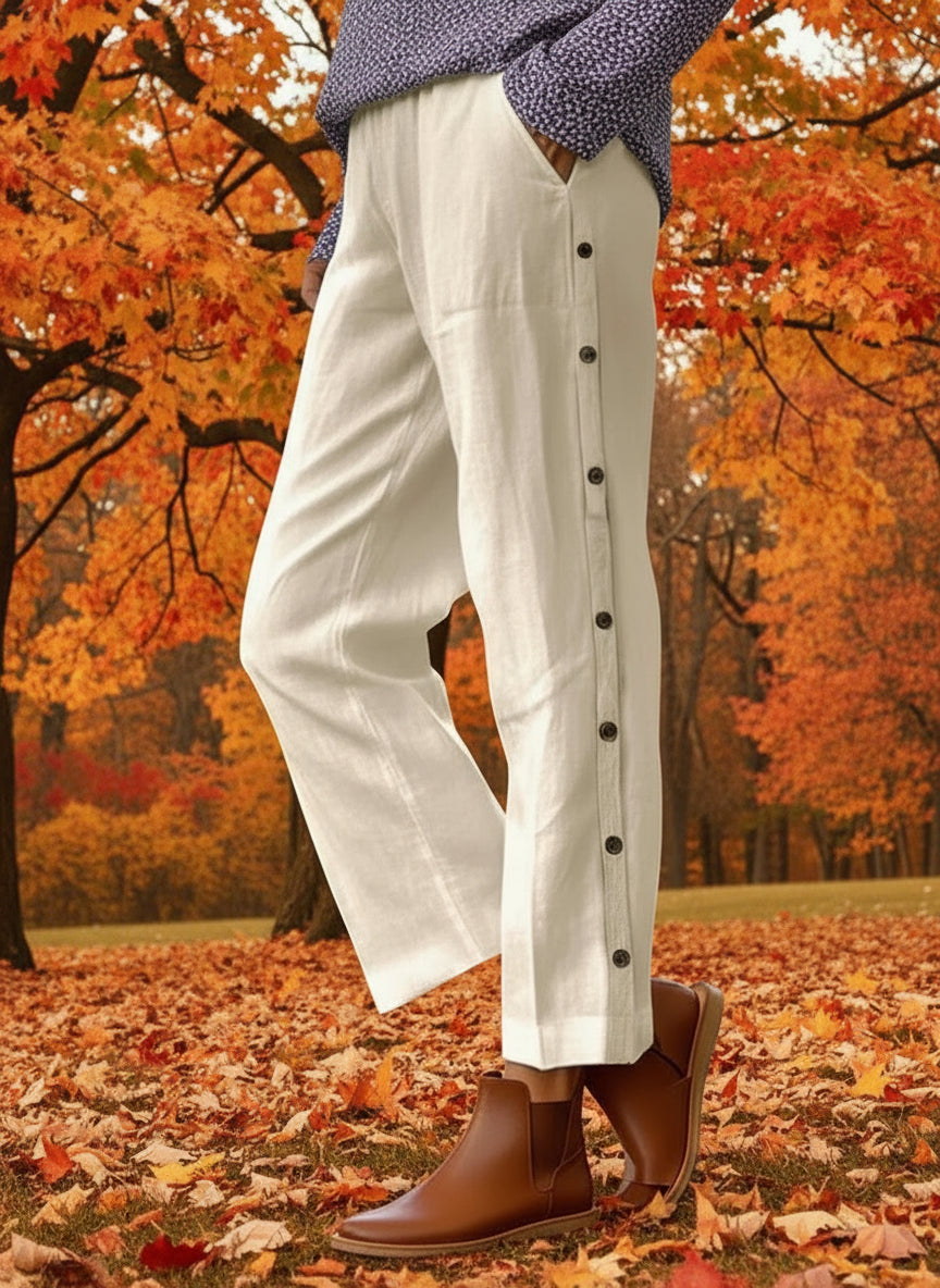 Full Size Side Decor Button Casual Wide Leg Pants - Deb Shops
