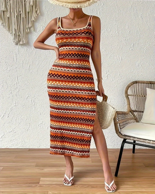 Full Size Slit Square Neck Wide Strap Midi Dress - Deb Shops