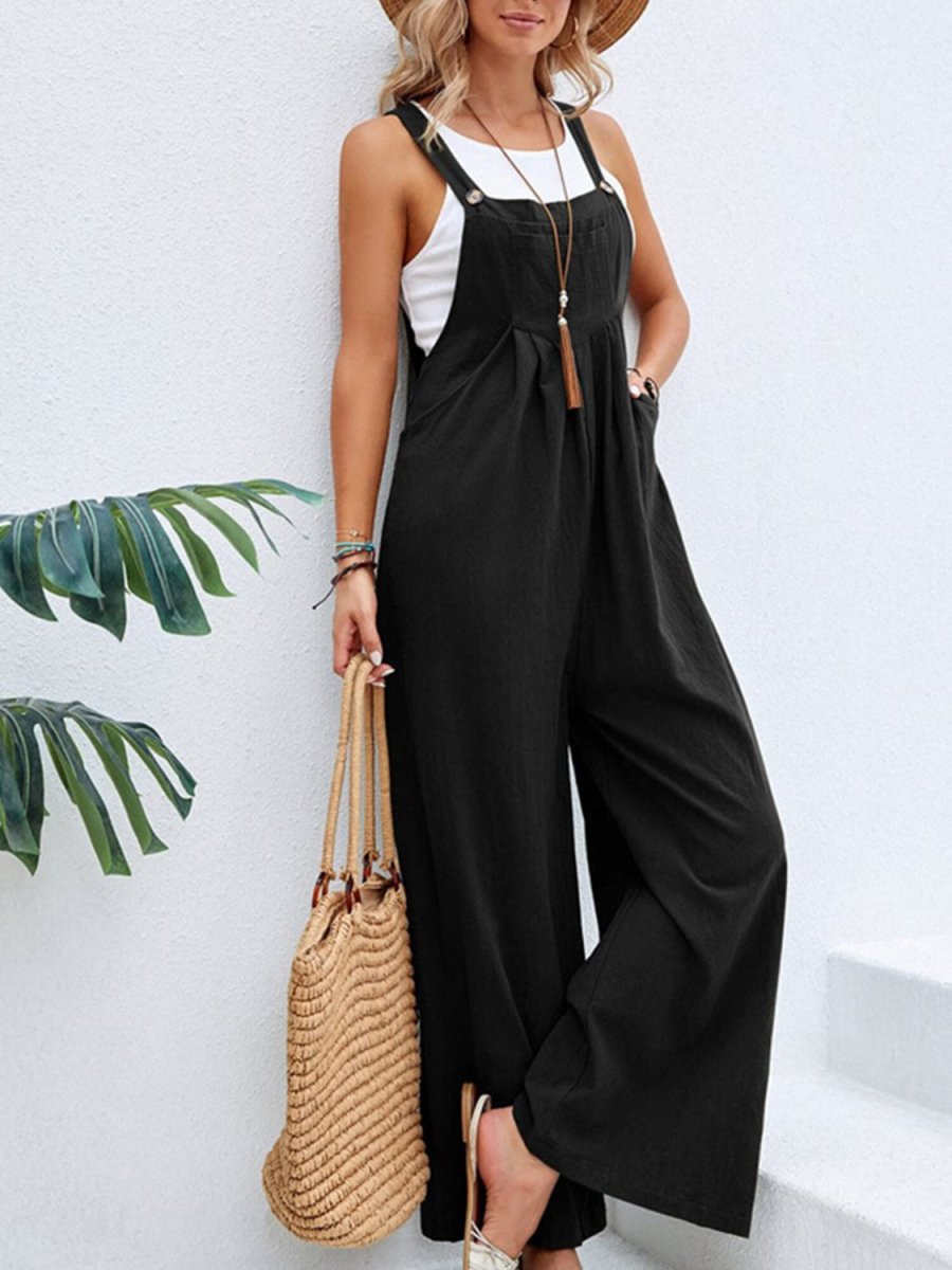 Full Size Square Neck Wide Strap Overall - Deb Shops