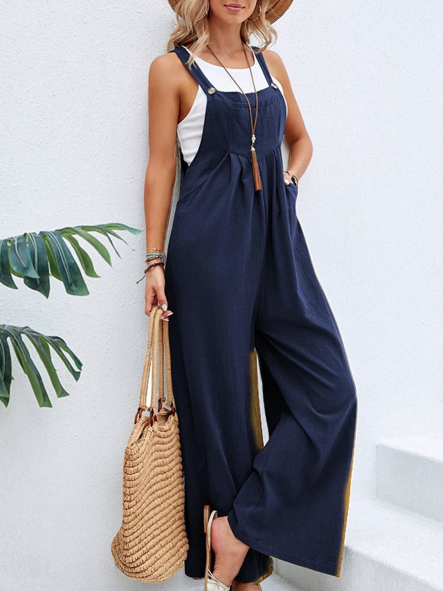 Full Size Square Neck Wide Strap Overall - Deb Shops