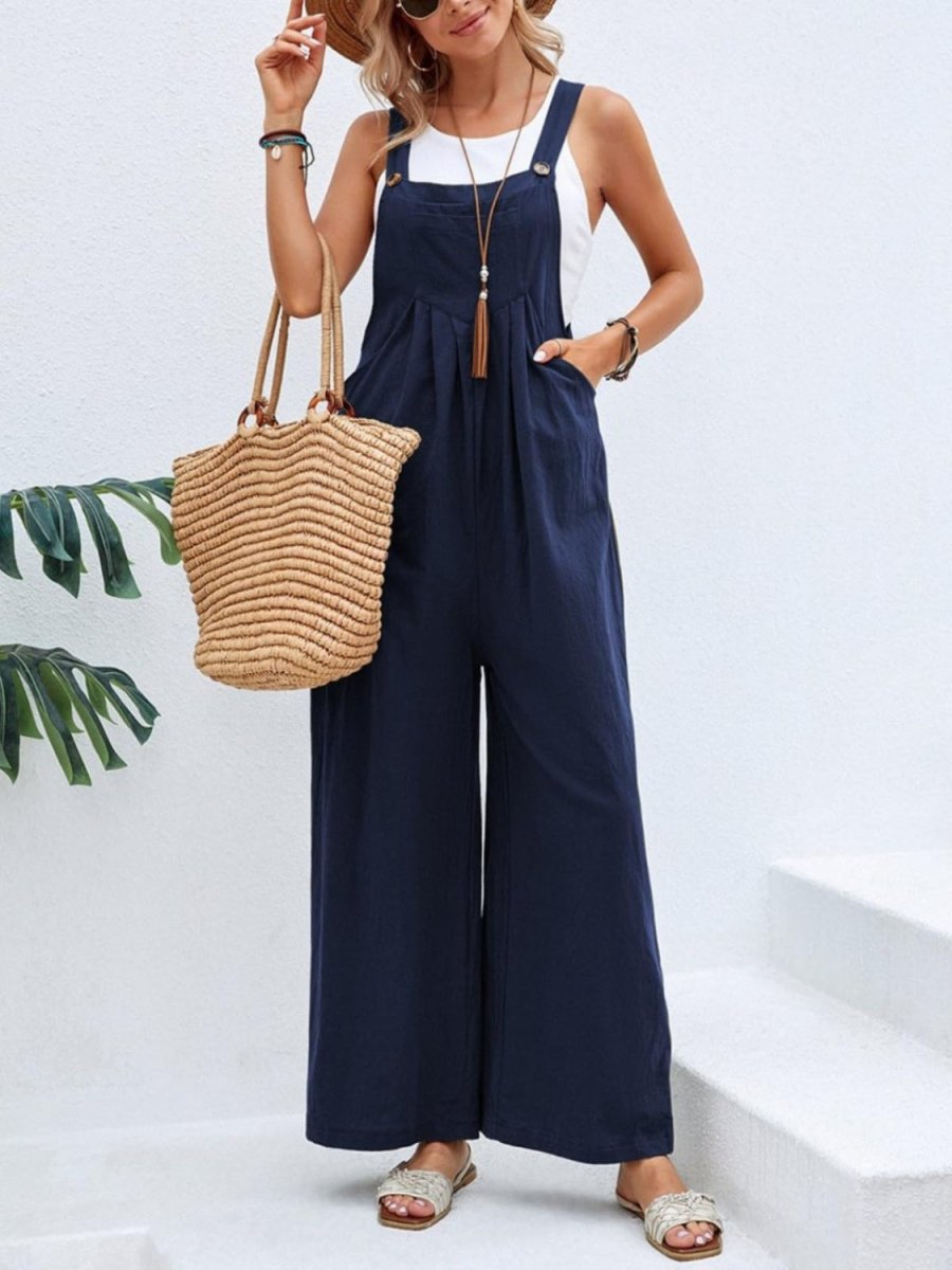 Full Size Square Neck Wide Strap Overall - Deb Shops