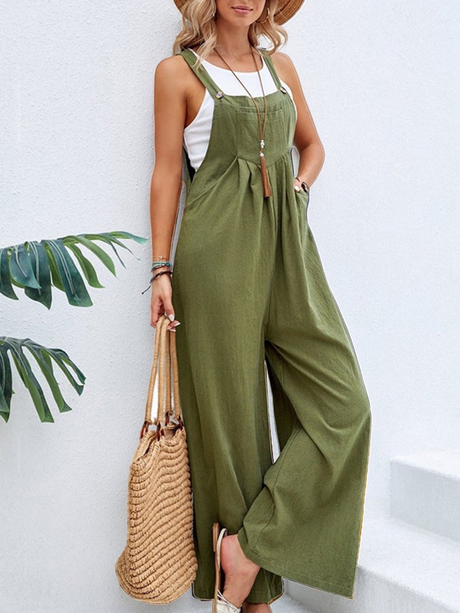 Full Size Square Neck Wide Strap Overall - Deb Shops