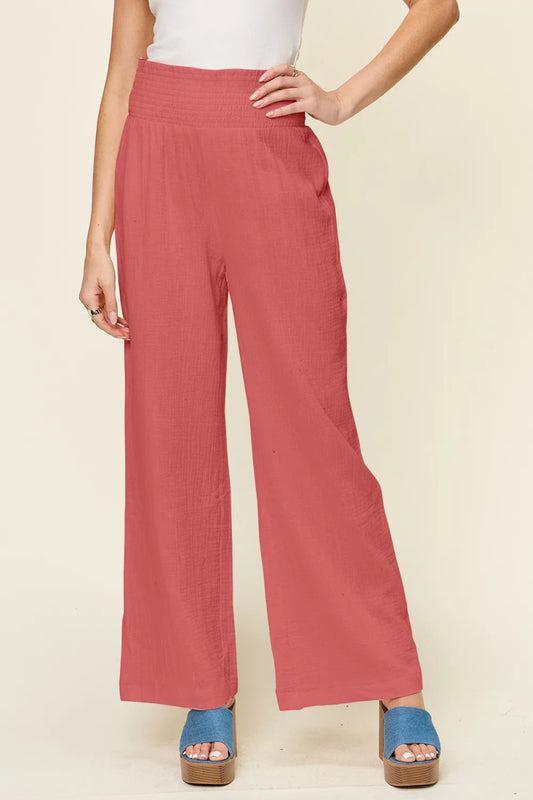 Full Size Texture Smocked Waist Wide Leg Pants - Deb Shops